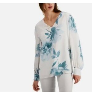 Alfani v neck floral lined airy flowing long sleeve blouse shirt small